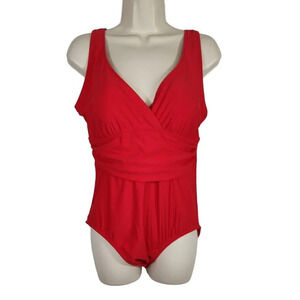 Catalina One Piece Swimsuit V-neck Women Size L 12-14 Red NEW W/O TAGS
